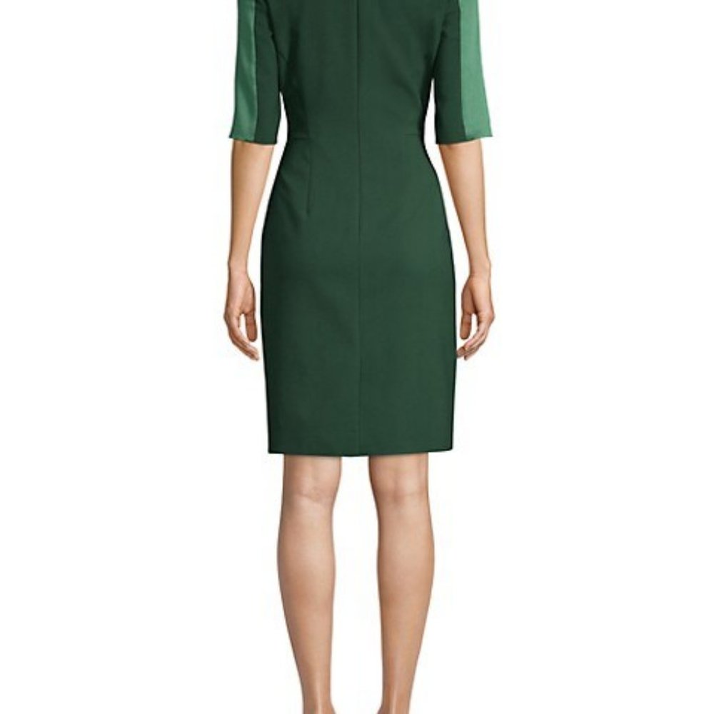 HUGO BOSS Danufa Stretch Wool Colorblock Sheath Dress In Pine Green - Picture 8 of 14